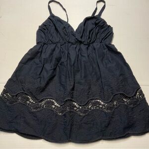 Banana Republic Navy Blue Eyelet Embroidery Tank Top Baby Doll Cotton Sz S